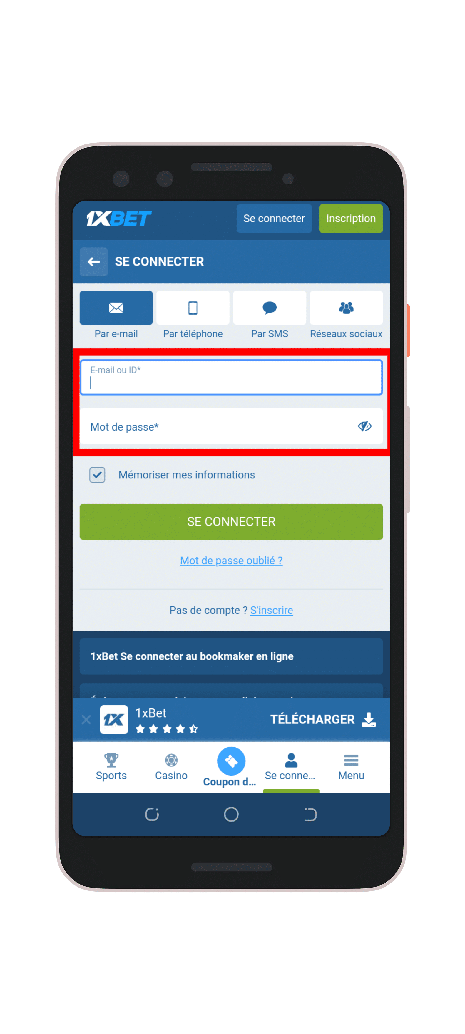 Renseignez vos identifiants et validez