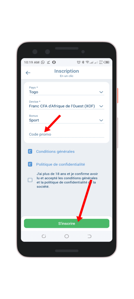 Remplir le formulaire et Ajouter le code promo