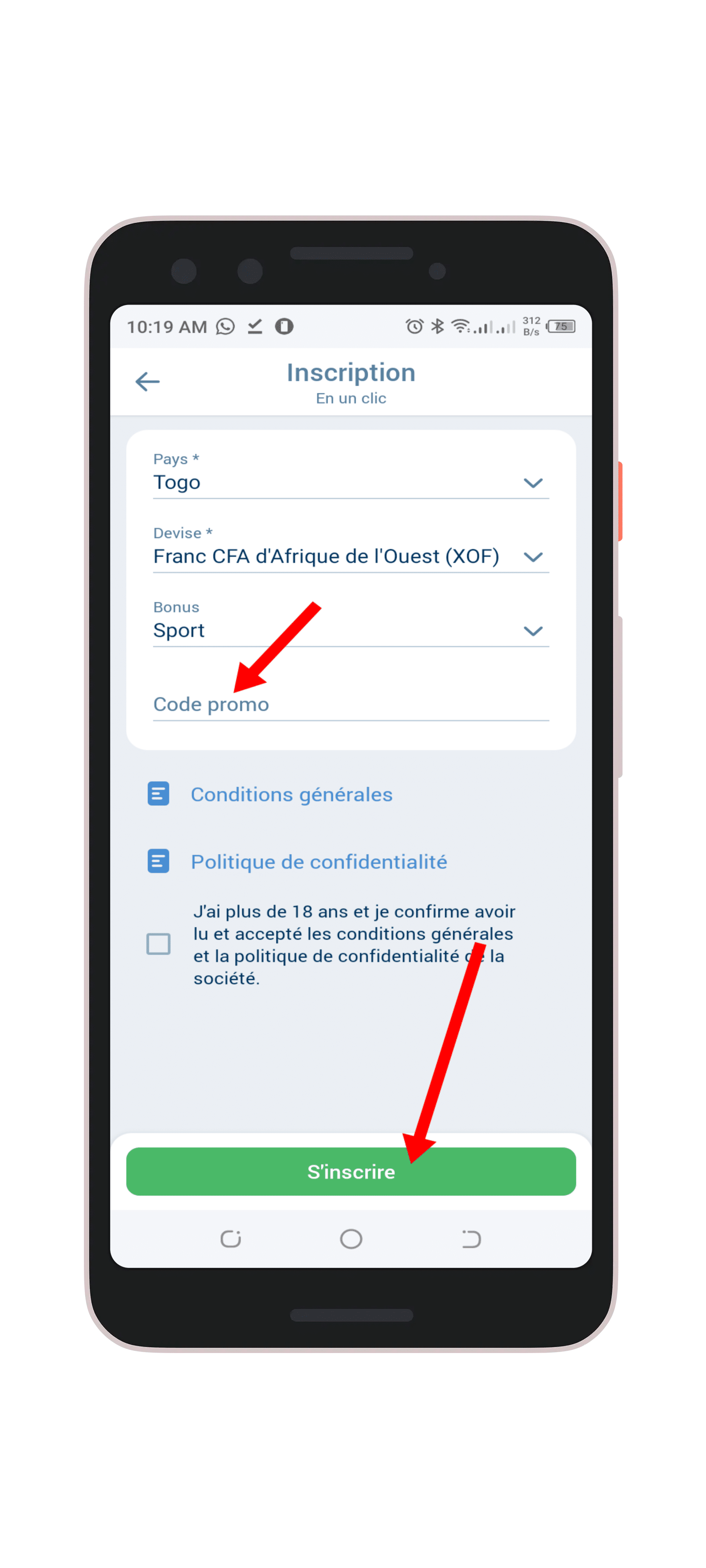 Remplir le formulaire et Ajouter le code promo