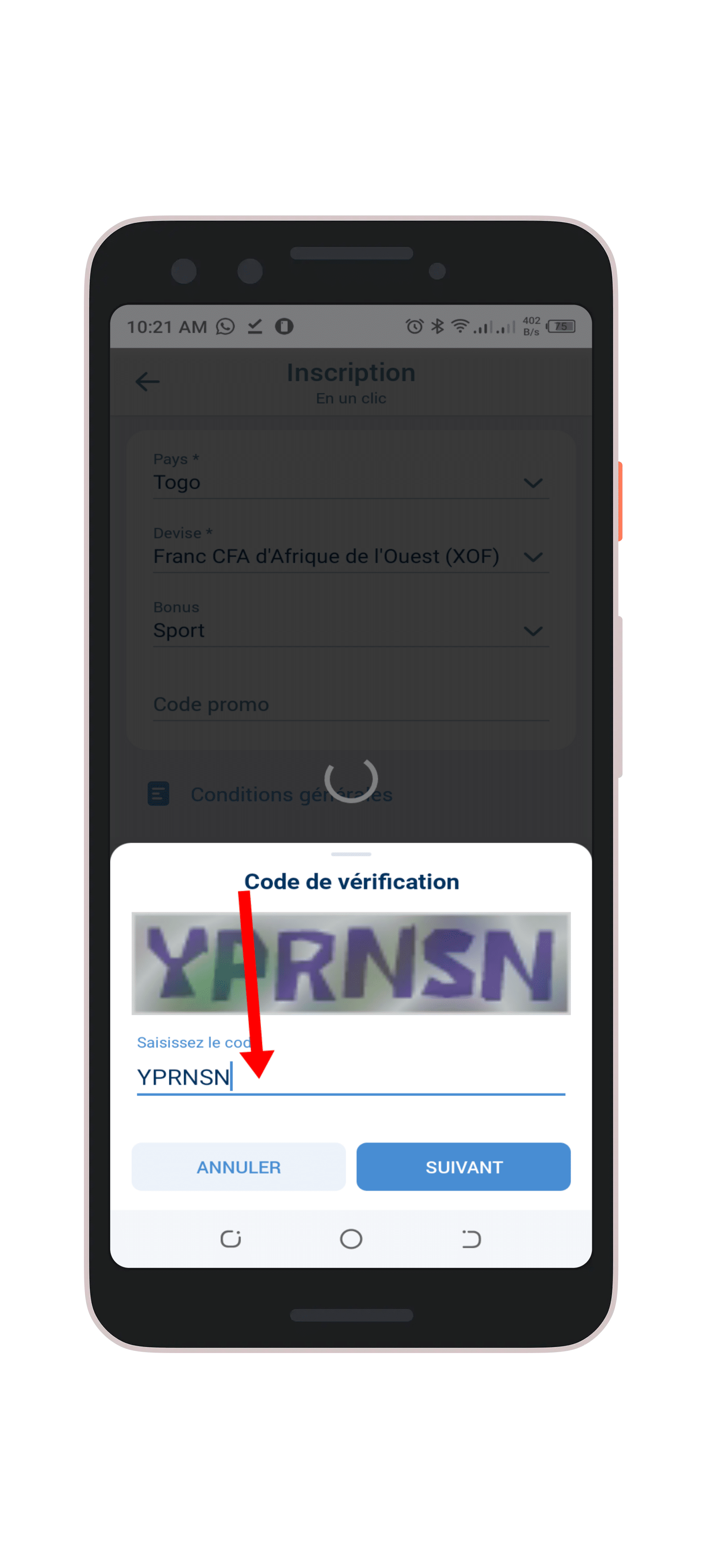 Saisir le code Captcha et valider
