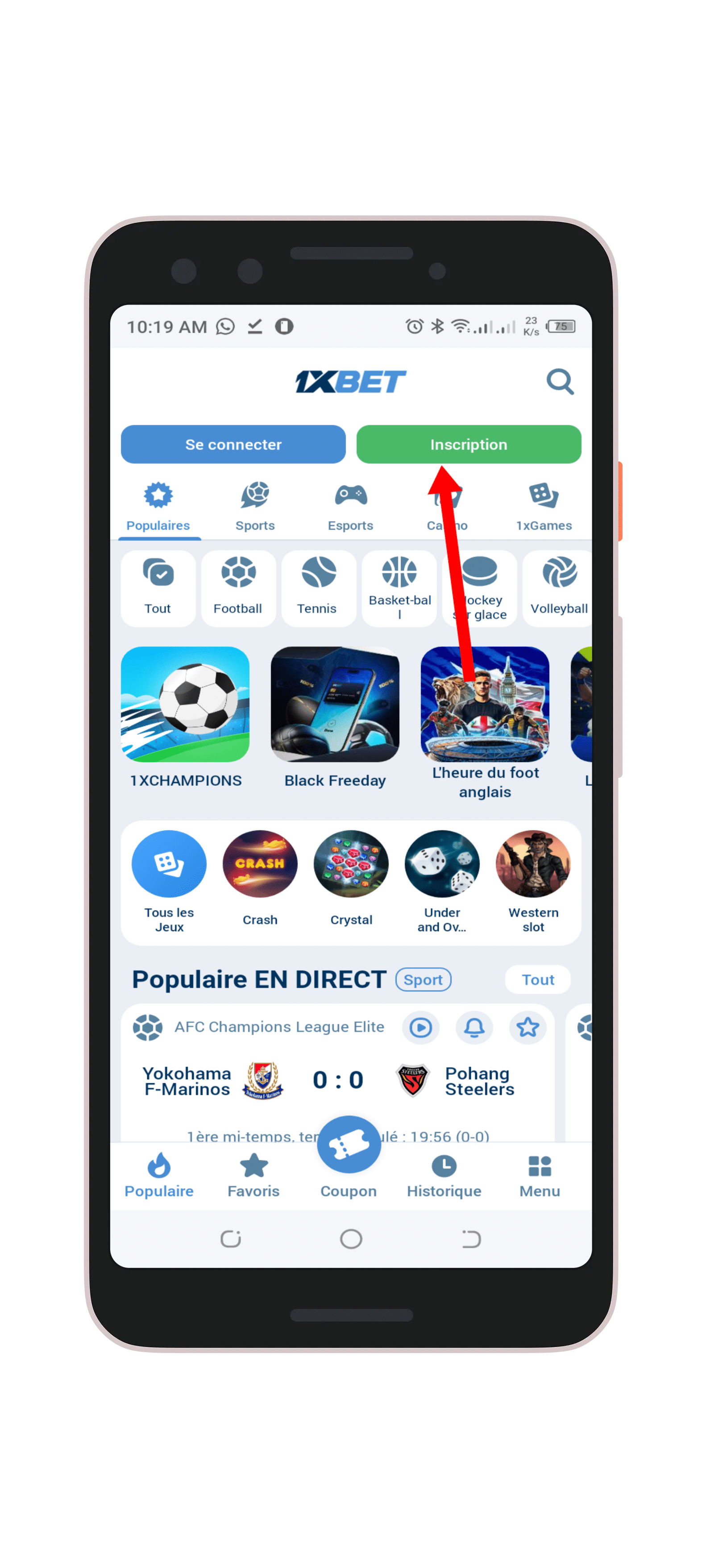 Cliquez sur le bouton "Inscription"