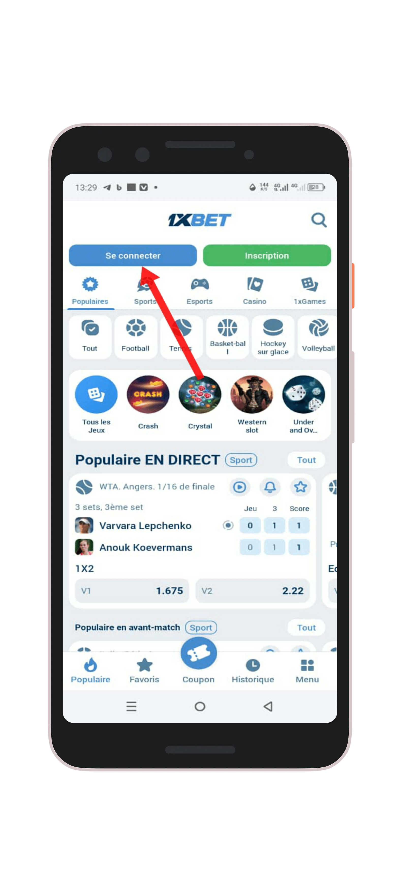 Cliquez sur le bouton "Connexion"