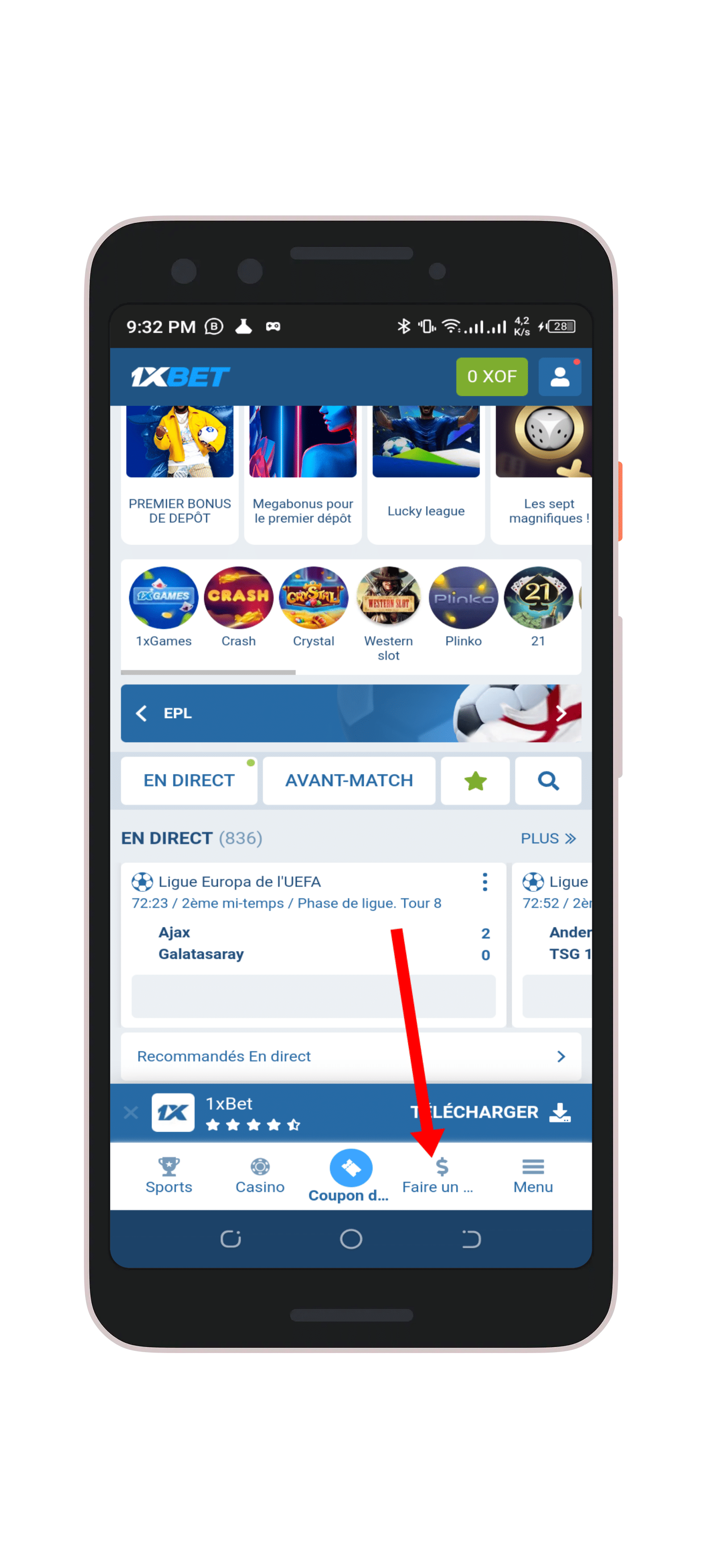 Cliquez sur "Faire un Dépôt"