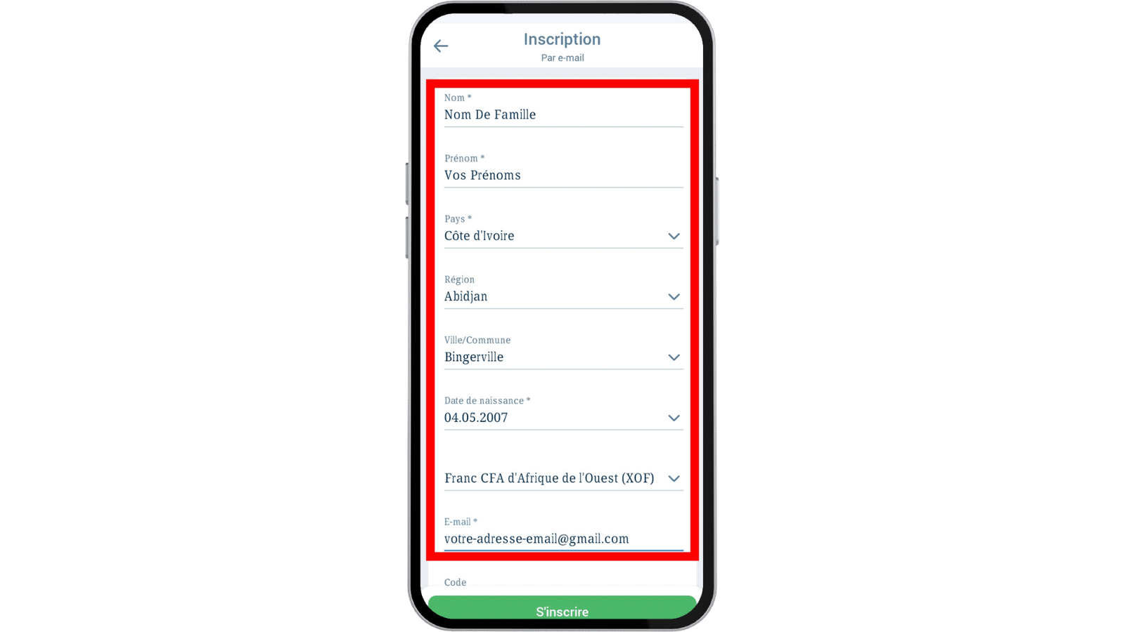 inscription sur dans l’application 1xbet 3